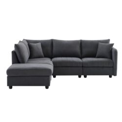 Modern Sectional Sofa With Vertical Stripes, 2 Pillows, 5 Seat Couch With Convertible Ottoman, Various Combinations, L-Shape Indoor Furniture - Dark Gray