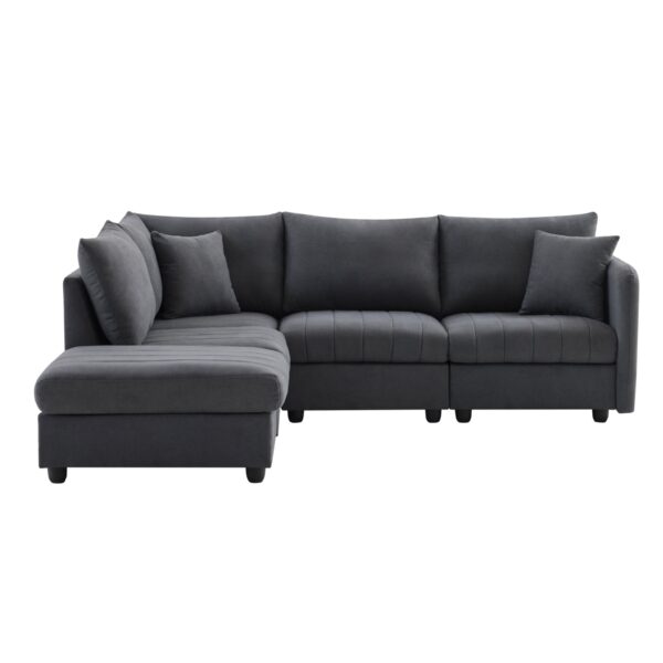 Modern Sectional Sofa With Vertical Stripes, 2 Pillows, 5 Seat Couch With Convertible Ottoman, Various Combinations, L-Shape Indoor Furniture - Dark Gray