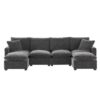 Modern U-Shape Modular Sofa, 6 Seat Chenille Sectional Couch Set With 2 Pillows Included, Freely Combinable Indoor Funiture - Black / Gray - Image 26