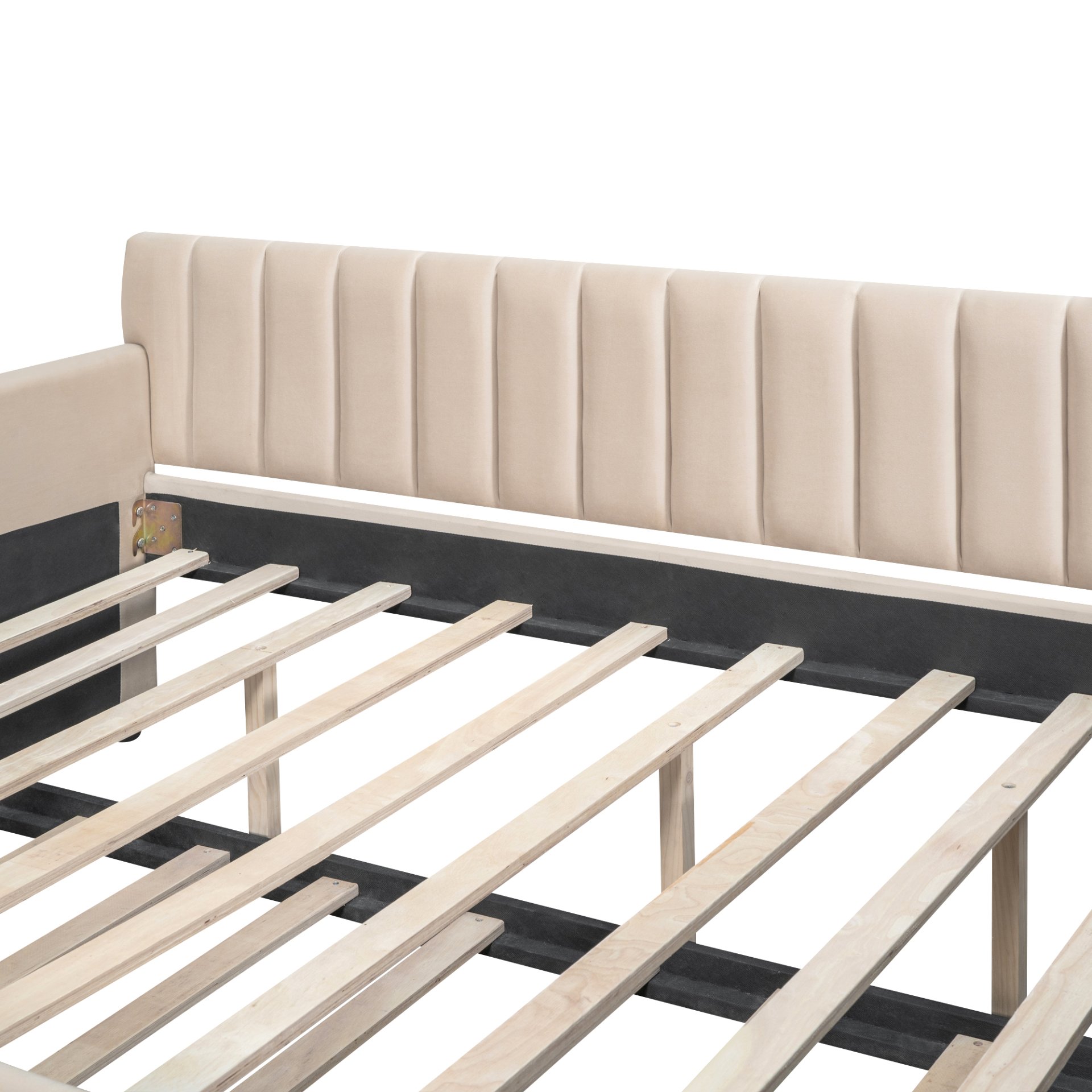 Full Size Upholstered Daybed With Trundle And Slat Support - Beige - Image 10