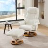 Recliner Chair With Ottoman Modern 360° Swivel Lounge Chair With Footstool 5 Point Vibration Massage Seat Heating & 140° Adjustable Backrest - White - Image 9