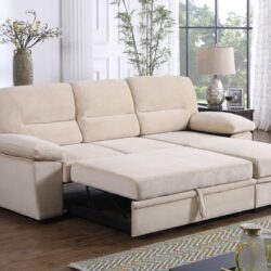 Kipling - Velvet Fabric Reversible Sleeper Sectional Sofa Chaise - Beige