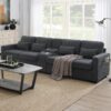 Upholstered Sofa With Console, 2 Cupholders And 2 USB Ports Wired Or Wirelessly Charged, Modern Linen Fabric Couches With 4 Pillows (4 Seat) - Dark Gray - Image 20