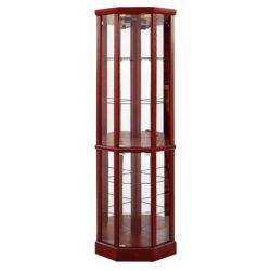 6 Shelf Lighted Corner Curio Cabinet With Adjustable Tempered Glass Shelves And Mirror Back (E26 Light Bulb Not Included) - Cherry
