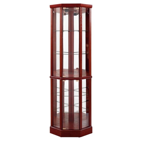 6 Shelf Lighted Corner Curio Cabinet With Adjustable Tempered Glass Shelves And Mirror Back (E26 Light Bulb Not Included) - Cherry
