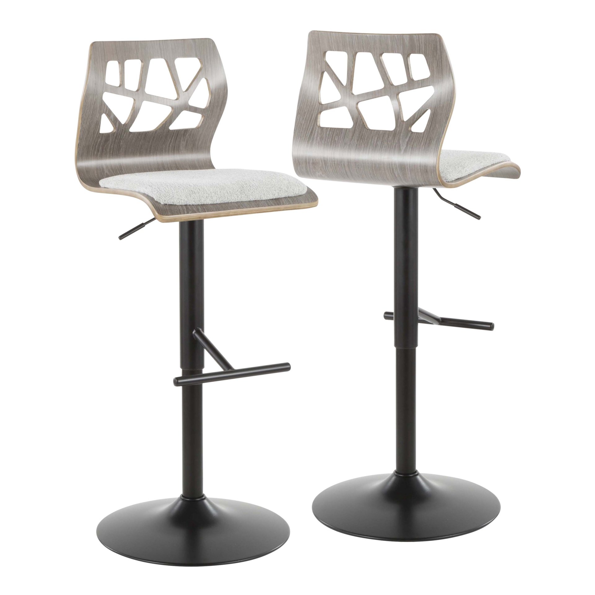 Folia - Mid-Century Modern Adjustable Barstool With Swivel (Set of 2) - Black / Light Gray - Image 2