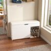 Modern Design Entryway Bench With Adjustable 3 Tier Flip-Up Drawers And Hidden Cabinet - White - Image 4