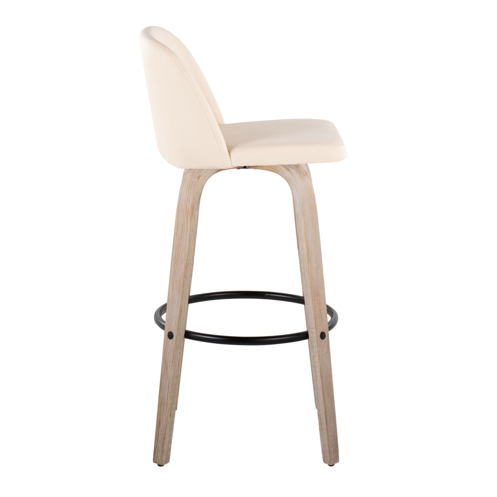 Toriano - Mid-Century Modern Fixed Height Barstool With Swivel And Round Footrest (Set of 2) - White Washed / Cream - Image 3