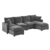 Modern U-Shape Modular Sofa, 6 Seat Chenille Sectional Couch Set With 2 Pillows Included, Freely Combinable Indoor Funiture - Black / Gray - Image 4
