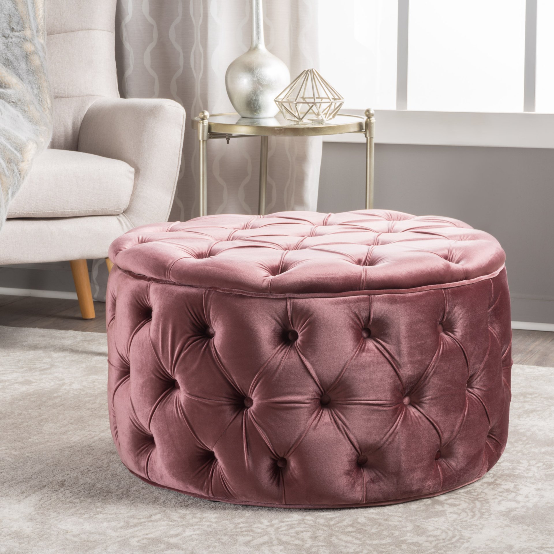 Modern Glam Ottoman With Button Tufted Diamond Stitch - Blush - Image 2
