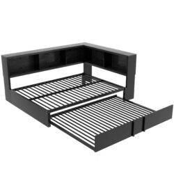 Full Size Daybed With Trundle, Storage Cabinets And USB Ports - Black