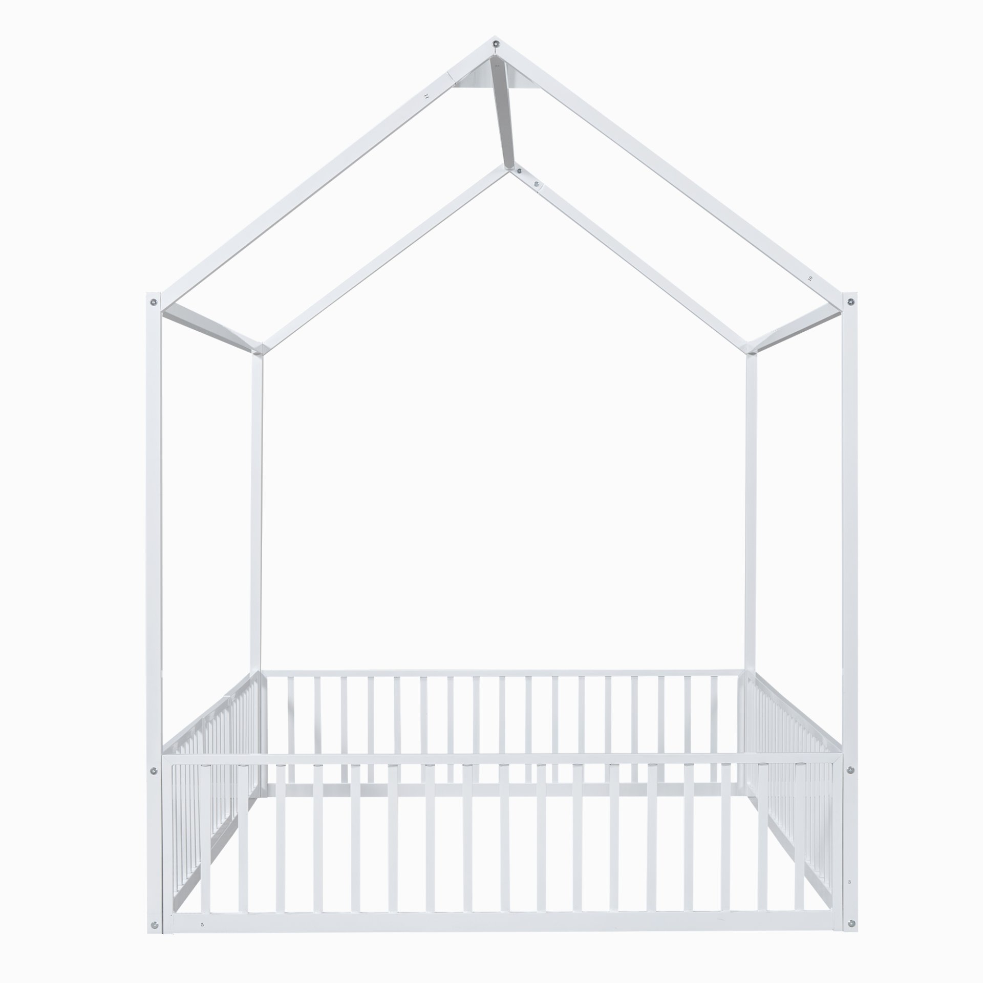Full Size Metal House Bed With Fence And Door - White - Image 7