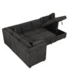 U-Shaped Sectional Sofa Pull Out Sofa Bed With Two USB Ports, Two Power Sockets, Three Back Pillows And A Storage Chaise For Living Room - Black - Image 19