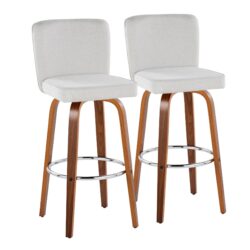 Henry - Contemporary Fixed Height Barstool With Swivel With Round Footrest (Set of 2) - Walnut / White