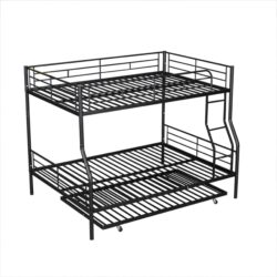 Full Long Over Queen Metal Bunk Bed With Trundle - Black