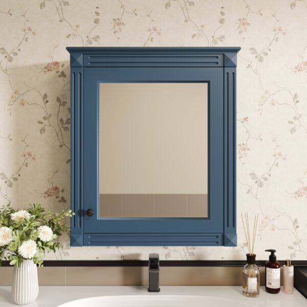 Wall Mounted Bathroom Storage Cabinet With Mirror, Medicine Cabinet With Height Adjustable Shelf, Over The Toilet Space Saver Cabinet - Blue
