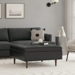 Shay - Mid Century Large Square Coffee Table Storage Ottoman - Distressed Black