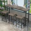 Modern Design Kitchen Dining Table Set With 3 Stools - Brown Gray - Image 6