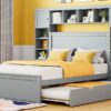 Full Size Bed With All In One Cabinet, Shelf And Sockets, Twin Size Trundle - Gray - Image 18
