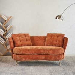 Polyester Fiber Loveseat Sofa Chair Upholstered Couch With Golden Metal Legs Club 2 Seat Sofa For Living Reading Room Bedroom Apartment Small Space Dorm - Orange
