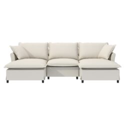 Sectional Sofa With Ottoman U Shaped Cloud Sleeper Couch Set With Pillows, Free Combination 5 Seat Modular Upholstered - Beige