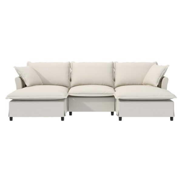 Sectional Sofa With Ottoman U Shaped Cloud Sleeper Couch Set With Pillows, Free Combination 5 Seat Modular Upholstered - Beige