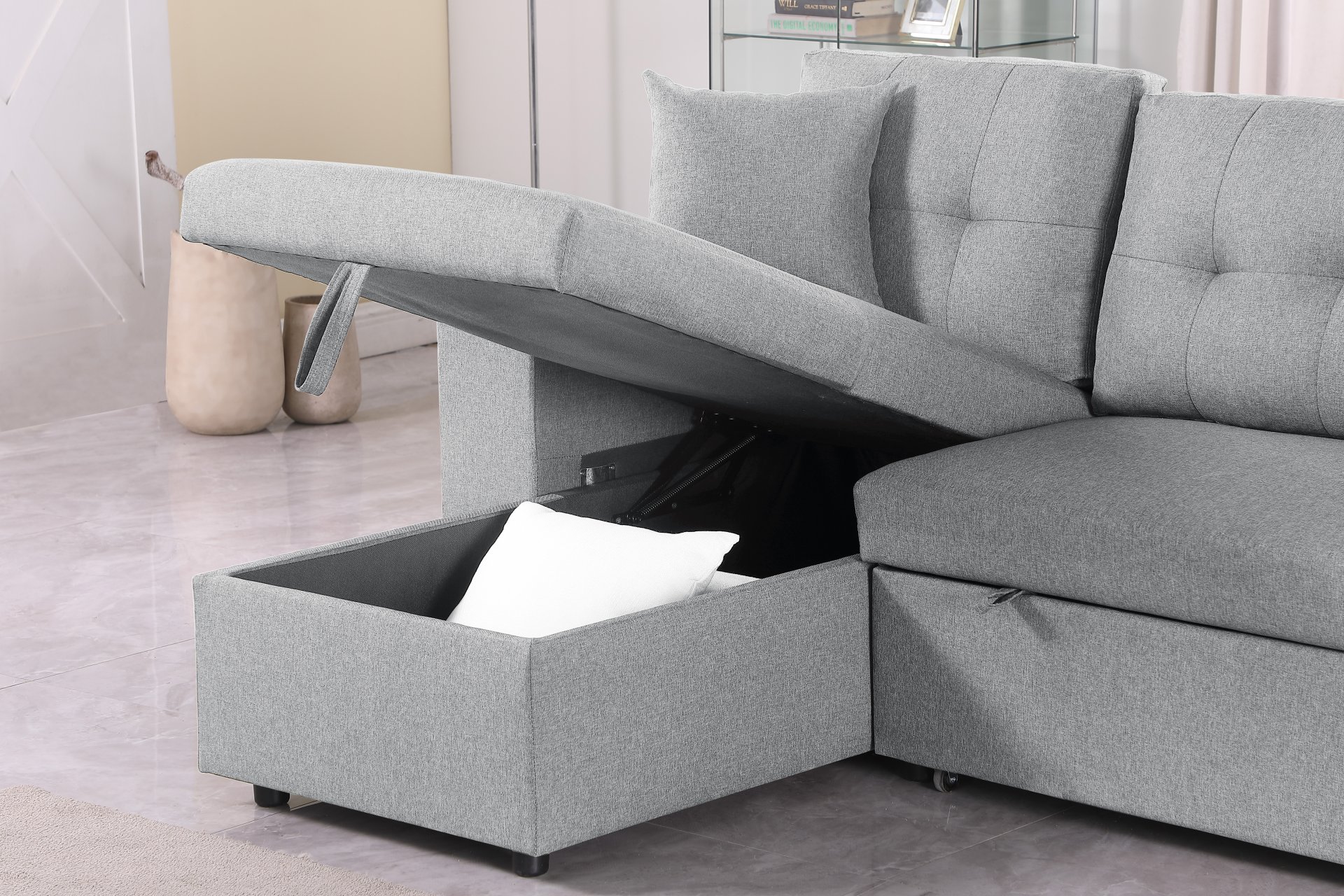Daniel - Upholstered Reversible Sectional With Pull Out Loveseat - Light Gray - Image 3