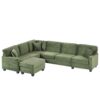 Modern Sectional Sofa U Shaped With Movable Ottoman And Side Storage Pockets Corduroy - Green - Image 15