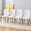 4 Modern Dining Chairs With Stylish Patterned Backrest And Black Metal Legs - White - Image 4