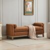 Elegant Upholstered Bench, Daybed, Ottoman With Wood Legs & 2 Bolster Pillows - Brown - Image 4