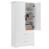Tall Bathroom Storage Cabinet, With Two Doors And Drawers, Adjustable Shelf, MDF Board - White - Image 7
