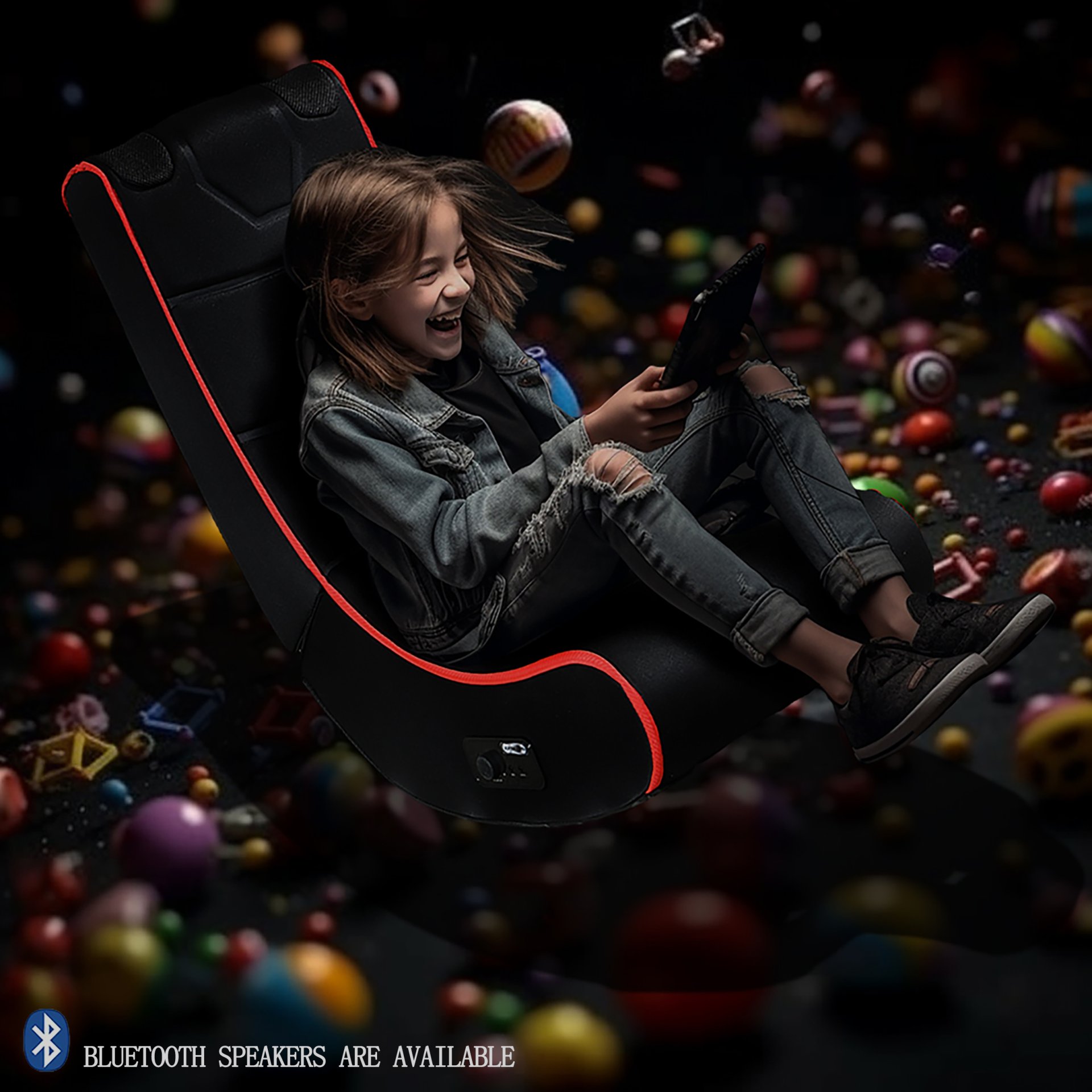 Foldable Gaming Chair With Onboard Speakers, Bluetooth Connection - Black / Red - Image 5