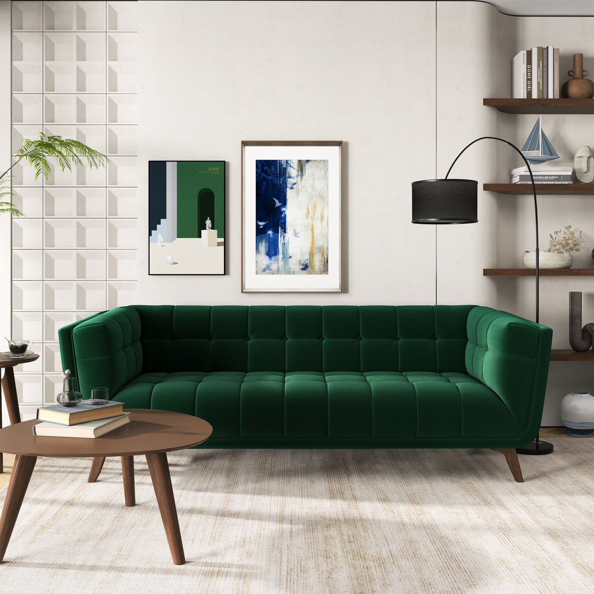 Addison - Large Velvet Sofa - Dark Green / Green - Image 2