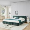 Modern King Size Upholstered Bed With Headboard And Storage Drawer - Blue / Green - Image 6