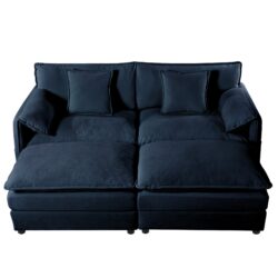 Deep Seat Sectional Cloud Sofa With 2 Ottomans & Soft Pillows Chenille, Modular Loveseat For Living Room - - Blue