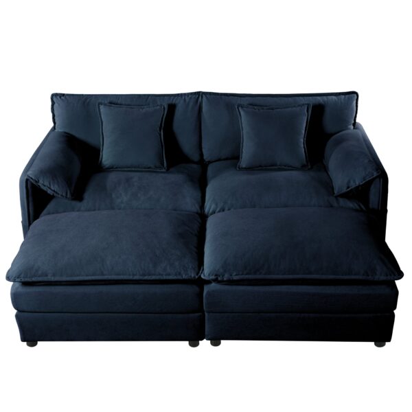 Deep Seat Sectional Cloud Sofa With 2 Ottomans & Soft Pillows Chenille, Modular Loveseat For Living Room - - Blue