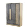 3 Doors Rattan Wardrobe Storage For Bedroom, With 2 Drawers - Gray / Nature - Image 3