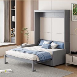 Full Size Murphy Wall Bed With Cushion - Gray