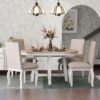 5 Piece Farmhouse Dining Table Set Wood Round Extendable Dining Table And 4 Upholstered Dining Chairs - Oak Natural / Antique White - Image 4