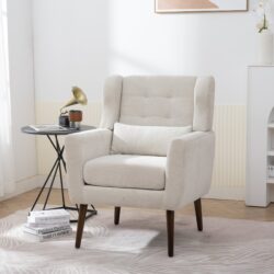 Modern Accent Chair Upholstered Foam Filled Living Room Chairs Comfy Reading Chair Mid-Century Modern Chair With Chenille Fabric Lounge Arm Chairs Armchair For Living Room Bedroom - Beige