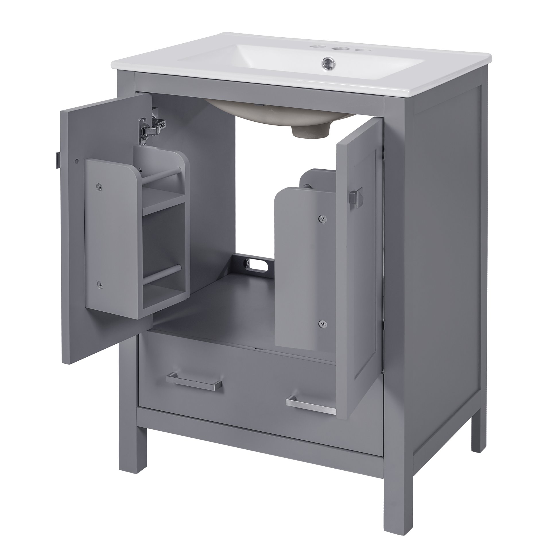 24" Bathroom Vanity With Integrated Undermount Sink, 2 Doors 1 Drawer, Soft Close Hinges, - Gray - Image 14