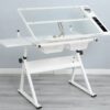 Adjustable Tempered Glass Drafting Printing Table With Chair - White - Image 2
