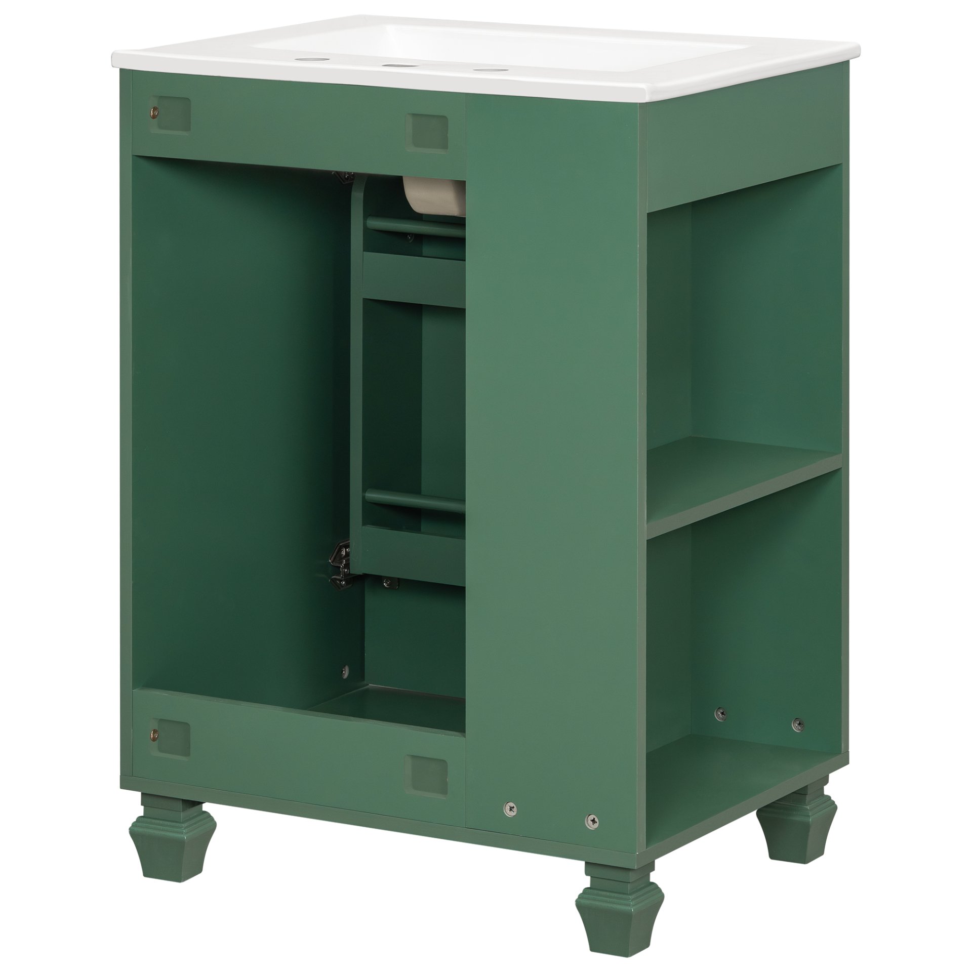 Classic Retro 24" Bathroom Vanity With Sink, Door Shelf, Side Open Storage Frame - Green - Image 19