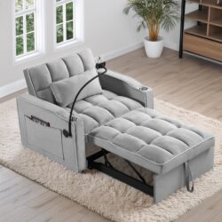 Convertible Sleeper Chair Sofa Bed Adjustable Pull Out Sleeper Chair Bed Multi-Pockets Folding Sofa Bed For Living Room Bedroom Small Space, 3 In 1 Sofa Bed - Gray