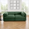 2 Seater Sofa With Storage Seat And Cylindrical Backrest Modern Fabric Loveseat - Green - Image 10