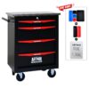 4 Drawer Multifunctional Tool Cart With Wheels, Metal Rolling Tool Cart Storage For Garage Workshop Warehouse Repair Shop With Stainless Steel Roof - Black / Red - Image 6