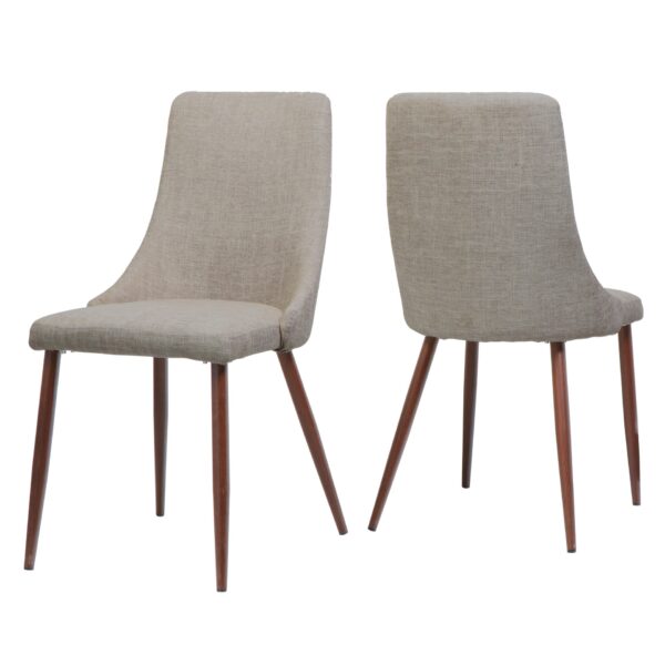 Mid Century Modern Fabric Armless Dining Chairs Set - Wheat / Dark Walnut