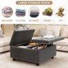 Massive Square Storage Bench, Footstool With 2 Storage Doors, Mid - Century Modern Coffee Table For Living Room, Nailhead Inlay - Dark Gray - Image 2