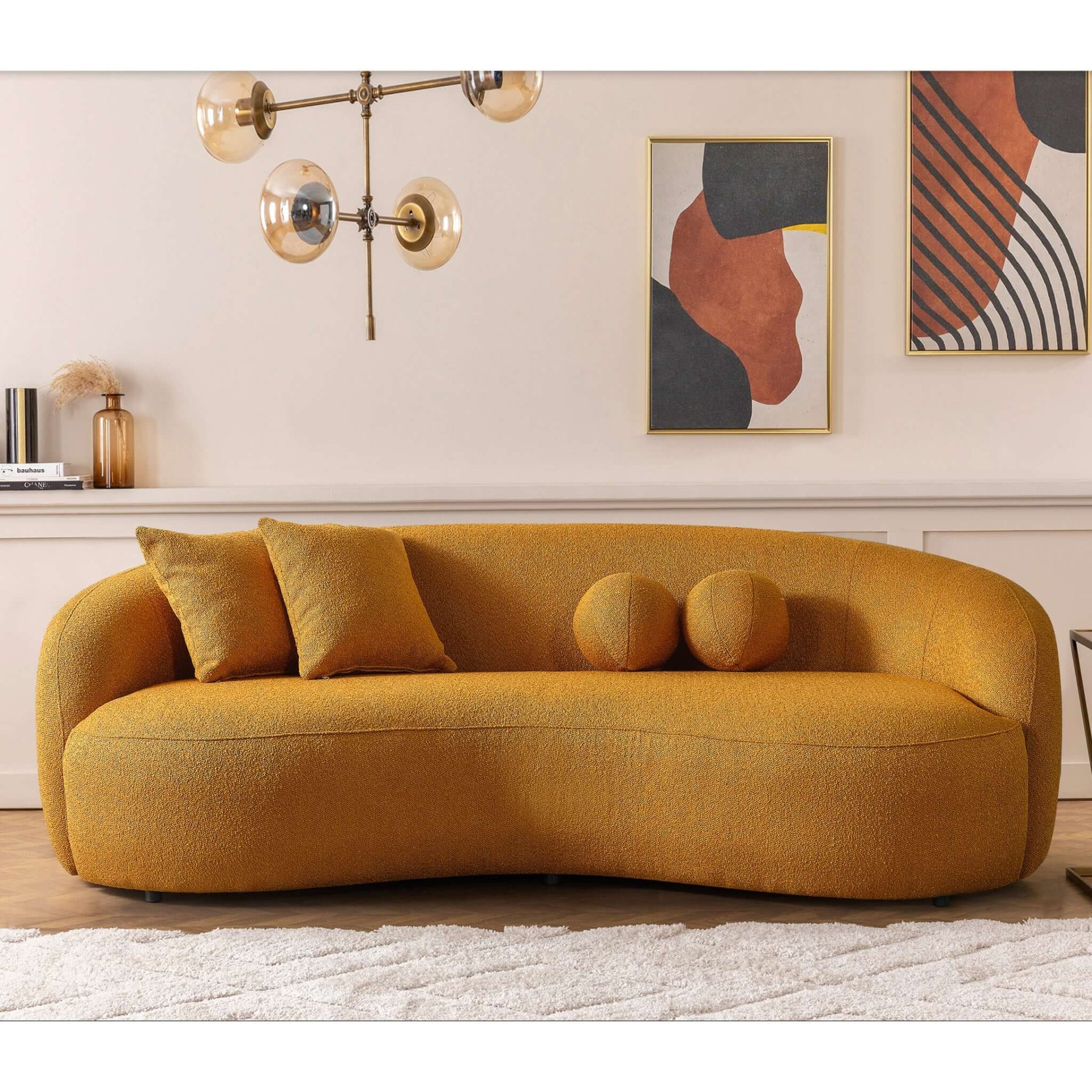 Drake - Japandi Style Curvy Sofa - Yellow - Image 5