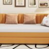 Upholstered Daybed With Trundle Twin Size Sofa Bed Frame No Box Spring Needed, Linen - Yellow - Image 17
